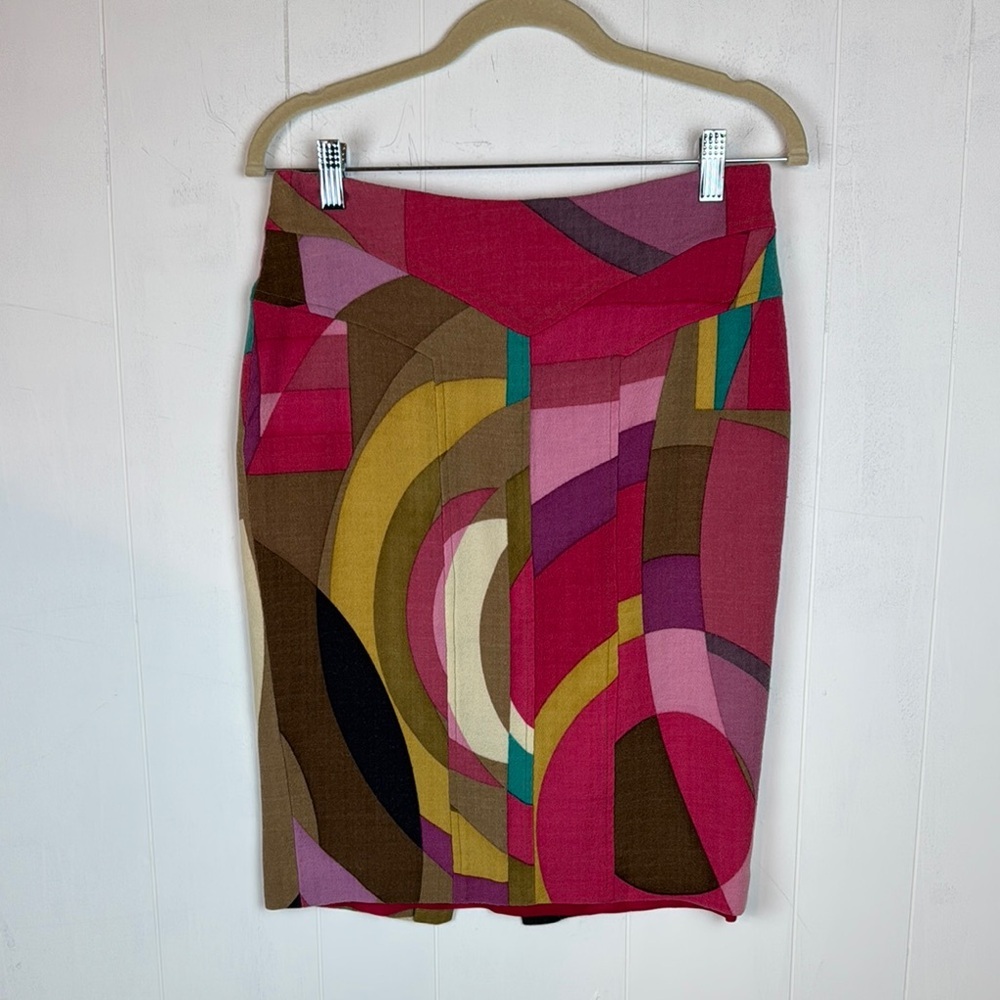 Tracy Reese Abstract Print Knee-Length Pencil Skirt 100% Wool Size 4
